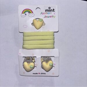 Mint Heart Hair Accessory Set - Yellow and Green